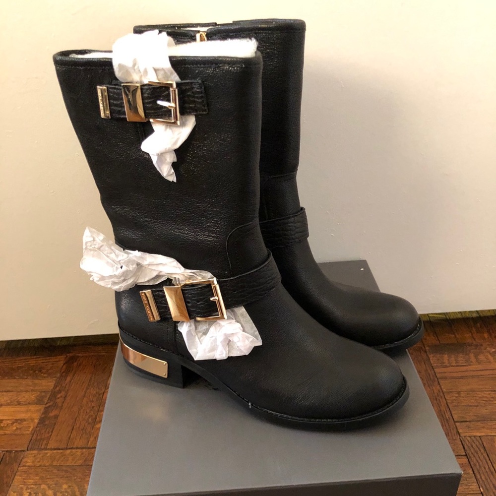 New! Vince camuto black leather moto boot size 8